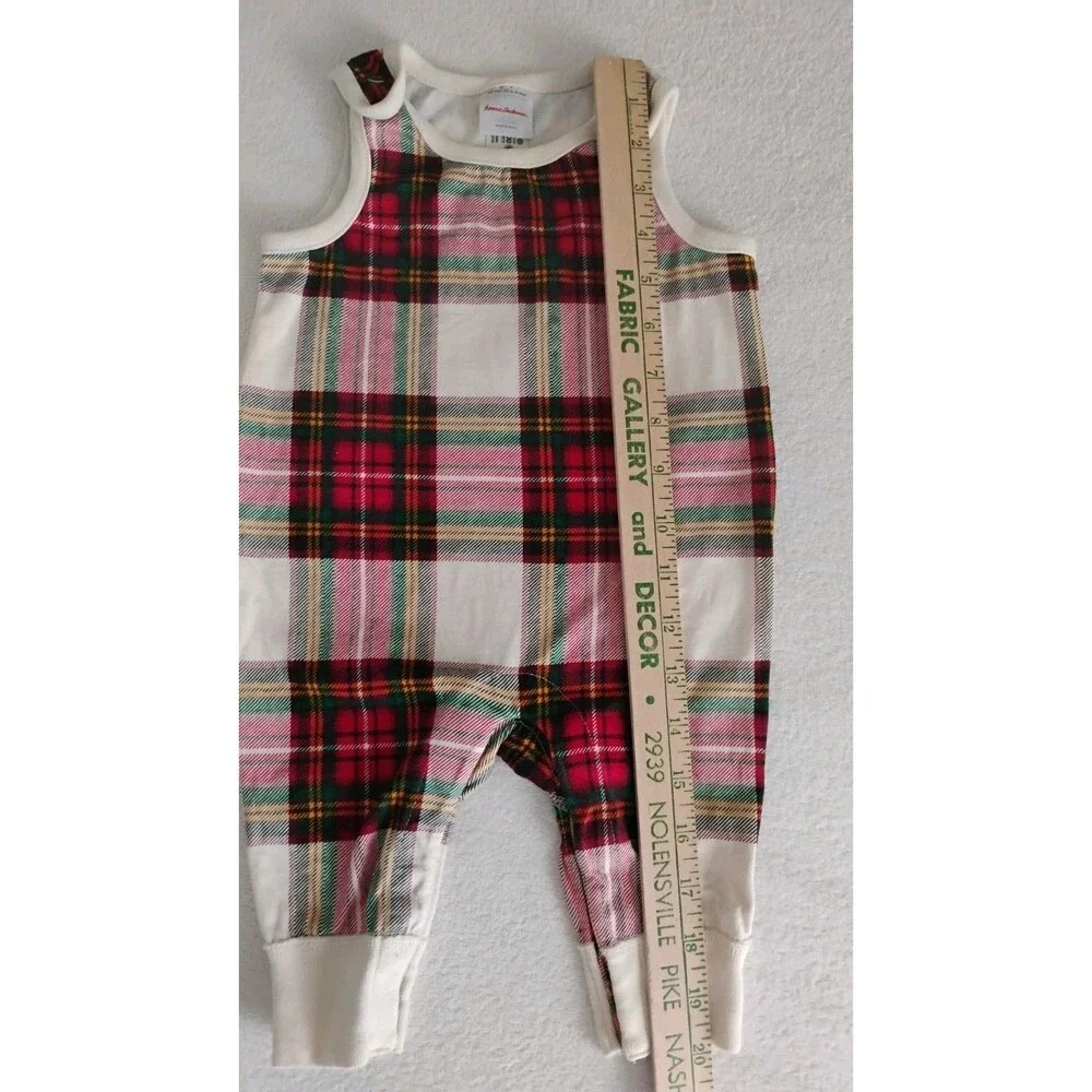 Hanna Andersson Knit Romper Unisex Plaid Sleeveless Holiday 3 6 MOS